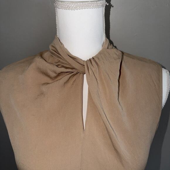 VTG 90s Casual Corner Stretch Silk Blend Blouse Sz 6 Tan Knot-neck Sleeveless - Picture 2 of 11